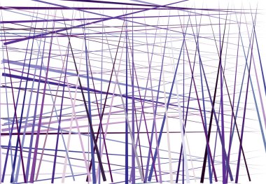 Rastgele, kaotik çizgileri olan renkli mor soyut geometrik sanat. Düz geçiş, kesişen çizgiler doku, çizgiler desen