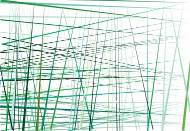 Rastgele ve kaotik çizgileri olan renkli yeşil soyut geometrik sanat. Düz geçiş, kesişen çizgiler doku, çizgiler desen