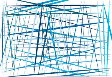 Rastgele ve kaotik çizgileri olan renkli mavi soyut geometrik sanat. Düz geçiş, kesişen çizgiler doku, çizgiler desen