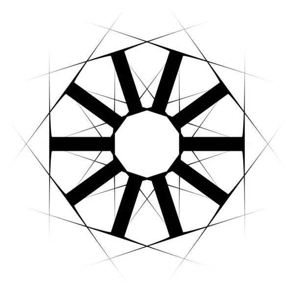 圆形和径向抽象曼陀罗 装饰设计元素 黑白生成几何和抽象艺术形状 — 图库矢量图片