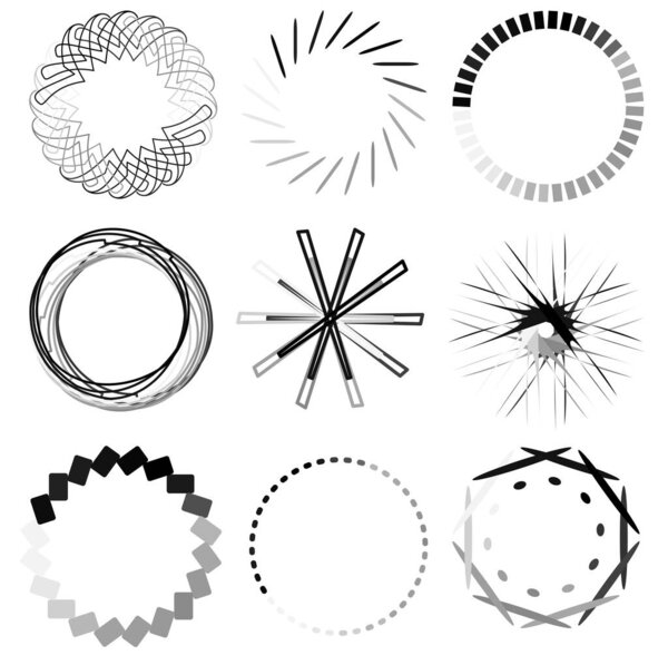 Циркулярные и радиальные абстрактные мандалы, мотивы, элементы оформления. Черно-белые геометрические и абстрактные формы искусства
