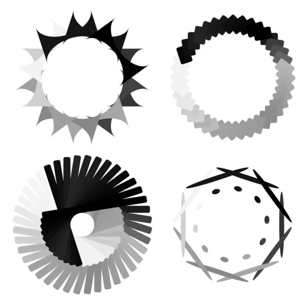 Circular Radial Abstract Mandalas Motifs Decoration Design Elements Black White — Stock Vector