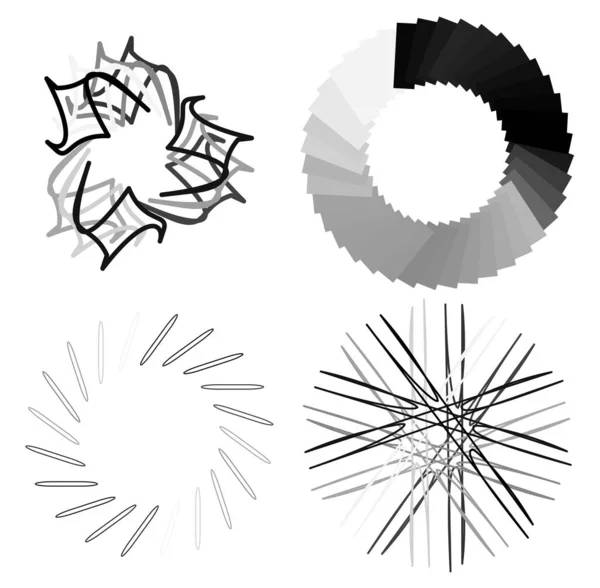 円形と放射状の抽象的なマンダラ モチーフ 装飾デザイン要素 黒と白の生成幾何学的および抽象的な芸術の形 — ストックベクタ