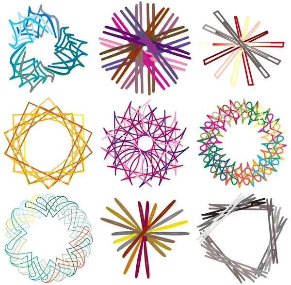 Colored Circular Radial Abstract Mandalas Motifs Decoration Design Elements Generative — Stock Vector