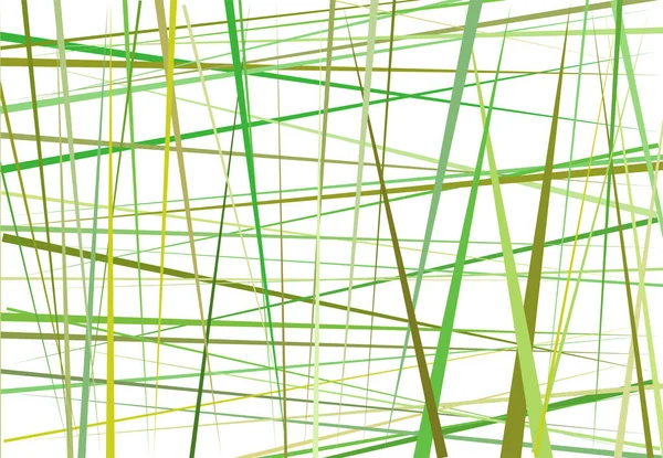 カラフルな緑の抽象ランダムで混沌としたラインを持つ幾何学的な芸術 直線の交差線の質感縞模様 — ストックベクタ