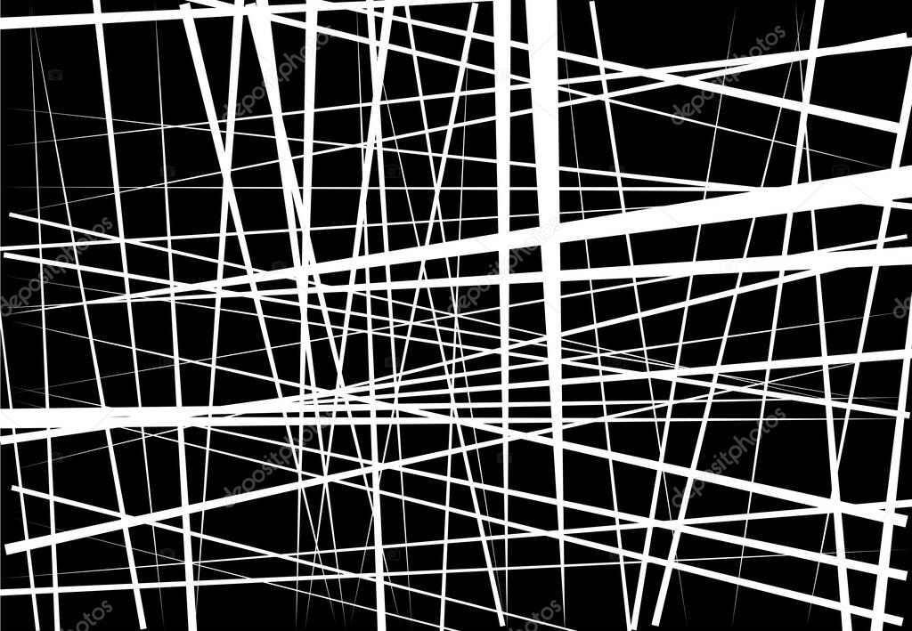 Abstract geometric art with random, chaotic lines. Straight crossing, intersecting lines texture, stripes pattern