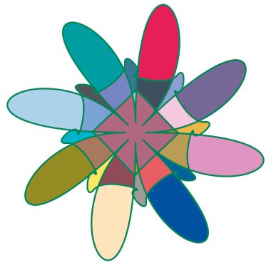 geometric mandala / ornament / decoration symbol, icon. simple, basic mottle circular, concentric abstract design element. lotus, floral motif. multi-color, colorful outline, line version series