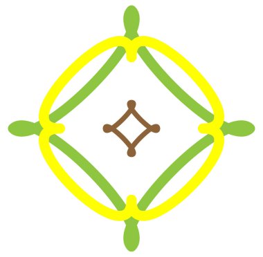 Geometric mandala / ornament / decoration symbol, icon. Simple, basic circular, concentric abstract design element. Lotus, floral motif (Colorful, multi-color thick lined, outline version)