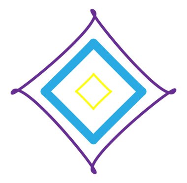 Geometric mandala / ornament / decoration symbol, icon. Simple, basic circular, concentric abstract design element. Lotus, floral motif (Colorful, multi-color thick lined, outline version)