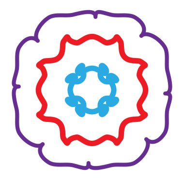 Geometric mandala / ornament / decoration symbol, icon. Simple, basic circular, concentric abstract design element. Lotus, floral motif (Colorful, multi-color thick lined, outline version)