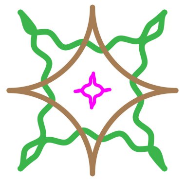 Geometric mandala / ornament / decoration symbol, icon. Simple, basic circular, concentric abstract design element. Lotus, floral motif (Colorful, multi-color thick lined, outline version)