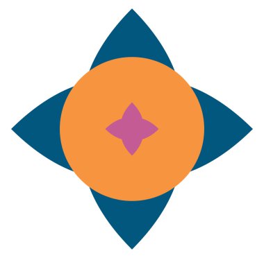 Geometric mandala / ornament / decoration symbol, icon. Splotch, blob shape. simple, basic circular, concentric abstract design element. Lotus, floral motif. Multi-color, colorful, colored version