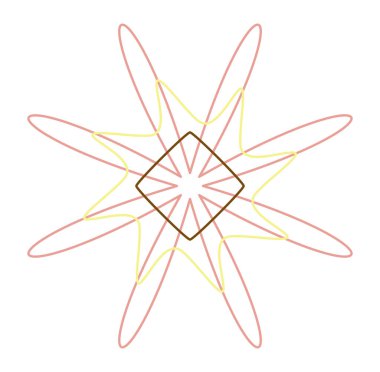 Geometric mandala / ornament / decoration symbol, icon. Simple, basic circular, concentric abstract design element. Lotus, floral motif (Colorful, multi-color lined, outline version)