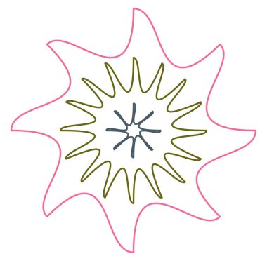 Geometric mandala / ornament / decoration symbol, icon. Simple, basic circular, concentric abstract design element. Lotus, floral motif (Colorful, multi-color lined, outline version)