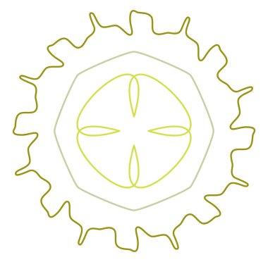 Geometric mandala / ornament / decoration symbol, icon. Simple, basic circular, concentric abstract design element. Lotus, floral motif (Colorful, multi-color lined, outline version)