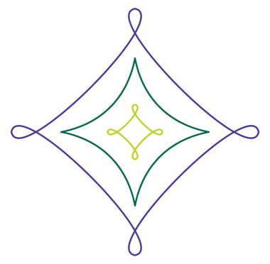 Geometric mandala / ornament / decoration symbol, icon. Simple, basic circular, concentric abstract design element. Lotus, floral motif (Colorful, multi-color lined, outline version)