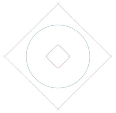 Geometric mandala / ornament / decoration symbol, icon. Simple, basic circular, concentric abstract design element. Lotus, floral motif (Colorful, multi-color lined, outline version)