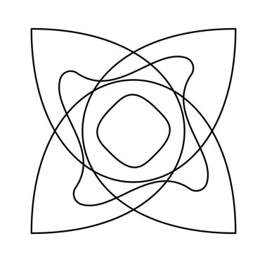 Geometric mandala / ornament / decoration symbol, icon. Simple, basic circular and concentric abstract design element. Lotus, floral motif (Lined, outline version) (Outlines are not expanded)