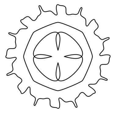 Geometric mandala / ornament / decoration symbol, icon. Simple, basic circular and concentric abstract design element. Lotus, floral motif (Lined, outline version) (Outlines are not expanded)