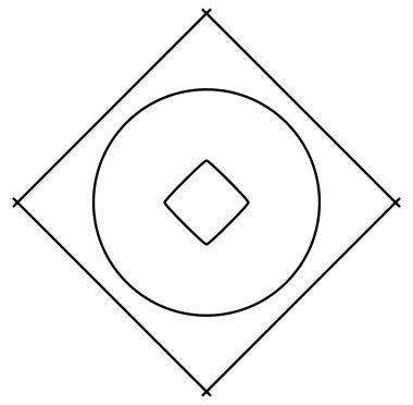 Geometric mandala / ornament / decoration symbol, icon. Simple, basic circular and concentric abstract design element. Lotus, floral motif (Lined, outline version) (Outlines are not expanded)