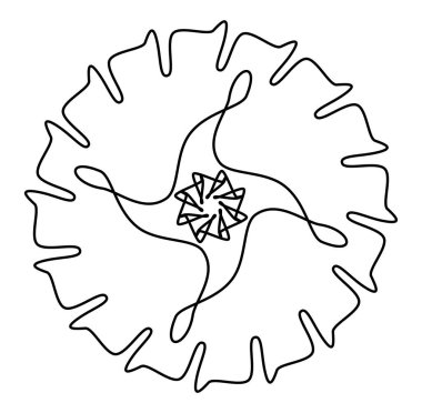 Geometric mandala / ornament / decoration symbol, icon. Simple, basic circular and concentric abstract design element. Lotus, floral motif (Lined, outline version) (Outlines are not expanded)