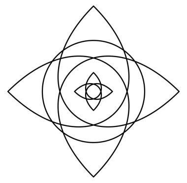 Geometric mandala / ornament / decoration symbol, icon. Simple, basic circular and concentric abstract design element. Lotus, floral motif (Lined, outline version) (Outlines are not expanded)