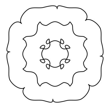 Geometric mandala / ornament / decoration symbol, icon. Simple, basic circular and concentric abstract design element. Lotus, floral motif (Lined, outline version) (Outlines are not expanded)