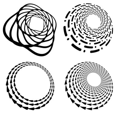 Siyah beyaz girdap seti, volt şekilleri. Çarpık sarmal elementler