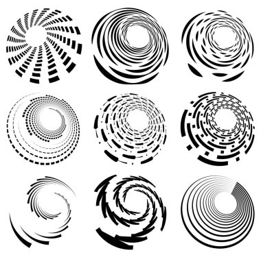 Siyah beyaz girdap seti, volt şekilleri. Çarpık sarmal elementler