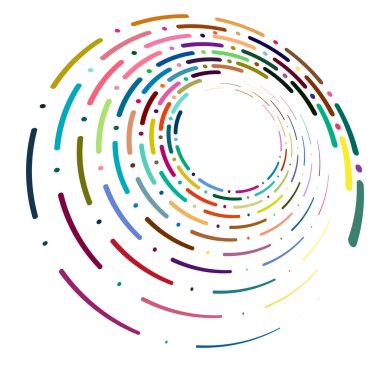 Tek noktalı, çok renkli ve renkli spiral, girdap, dönme elementi. Bükülmüş döngüsel, dairesel ve dairesel, yayılan girdap, volt şekilli