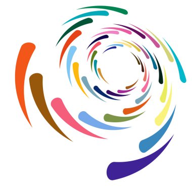 Tek noktalı, çok renkli ve renkli spiral, girdap, dönme elementi. Bükülmüş döngüsel, dairesel ve dairesel, yayılan girdap, volt şekilli