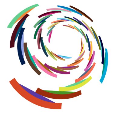 Tek noktalı, çok renkli ve renkli spiral, girdap, dönme elementi. Bükülmüş döngüsel, dairesel ve dairesel, yayılan girdap, volt şekilli