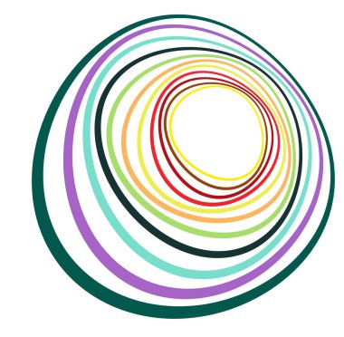 Tek noktalı, çok renkli ve renkli spiral, girdap, dönme elementi. Bükülmüş döngüsel, dairesel ve dairesel, yayılan girdap, volt şekilli