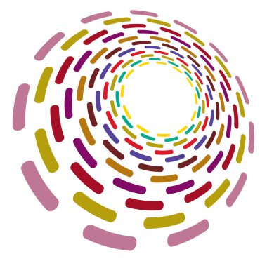 Tek noktalı, çok renkli ve renkli spiral, girdap, dönme elementi. Bükülmüş döngüsel, dairesel ve dairesel, yayılan girdap, volt şekilli