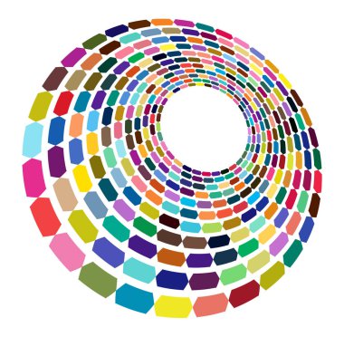 Tek noktalı, çok renkli ve renkli spiral, girdap, dönme elementi. Bükülmüş döngüsel, dairesel ve dairesel, yayılan girdap, volt şekilli