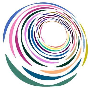 Tek noktalı, çok renkli ve renkli spiral, girdap, dönme elementi. Bükülmüş döngüsel, dairesel ve dairesel, yayılan girdap, volt şekilli