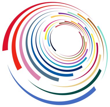 Tek noktalı, çok renkli ve renkli spiral, girdap, dönme elementi. Bükülmüş döngüsel, dairesel ve dairesel, yayılan girdap, volt şekilli