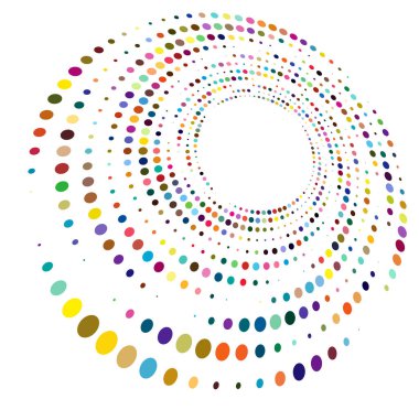 Tek noktalı, çok renkli ve renkli spiral, girdap, dönme elementi. Bükülmüş döngüsel, dairesel ve dairesel, yayılan girdap, volt şekilli