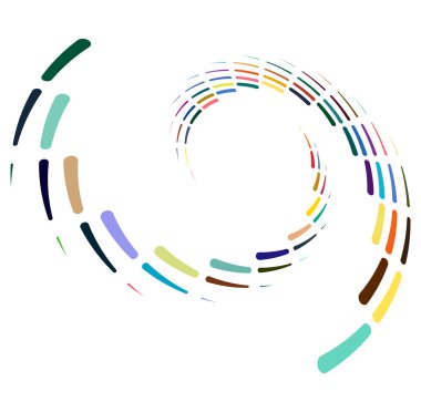 Tek noktalı, çok renkli ve renkli spiral, girdap, dönme elementi. Bükülmüş döngüsel, dairesel ve dairesel, yayılan girdap, volt şekilli