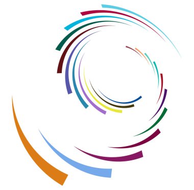 Tek noktalı, çok renkli ve renkli spiral, girdap, dönme elementi. Bükülmüş döngüsel, dairesel ve dairesel, yayılan girdap, volt şekilli