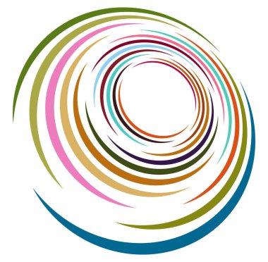 Tek noktalı, çok renkli ve renkli spiral, girdap, dönme elementi. Bükülmüş döngüsel, dairesel ve dairesel, yayılan girdap, volt şekilli