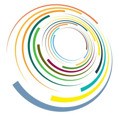 Tek noktalı, çok renkli ve renkli spiral, girdap, dönme elementi. Bükülmüş döngüsel, dairesel ve dairesel, yayılan girdap, volt şekilli