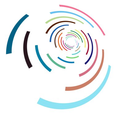 Tek noktalı, çok renkli ve renkli spiral, girdap, dönme elementi. Bükülmüş döngüsel, dairesel ve dairesel, yayılan girdap, volt şekilli