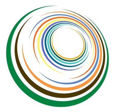 Tek noktalı, çok renkli ve renkli spiral, girdap, dönme elementi. Bükülmüş döngüsel, dairesel ve dairesel, yayılan girdap, volt şekilli