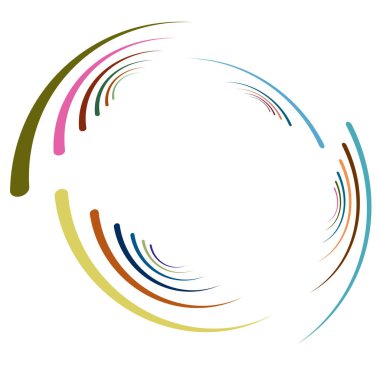 Tek noktalı, çok renkli ve renkli spiral, girdap, dönme elementi. Bükülmüş döngüsel, dairesel ve dairesel, yayılan girdap, volt şekilli