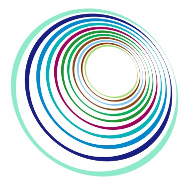 Tek noktalı, çok renkli ve renkli spiral, girdap, dönme elementi. Bükülmüş döngüsel, dairesel ve dairesel, yayılan girdap, volt şekilli