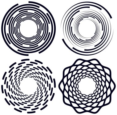 Siyah beyaz girdap seti, volt şekilleri. Çarpık sarmal elementler