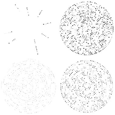 Rastgele noktalar, çemberler soyut. Benekler, noktalı radyal, yayılan, dairesel geometrik çizimler. Puantiye, nokta listesi, noktalama tasarım elementi