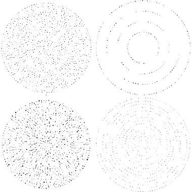 Rastgele noktalar, çemberler soyut. Benekler, noktalı radyal, yayılan, dairesel geometrik çizimler. Puantiye, nokta listesi, noktalama tasarım elementi