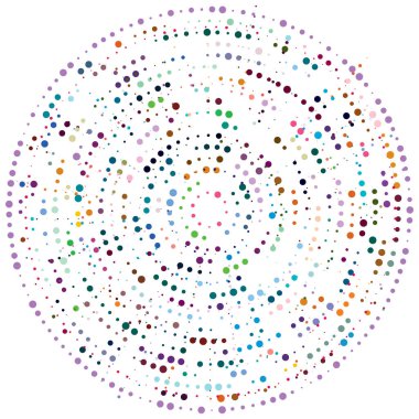 Rastgele noktalar, çemberler soyut. Benekler, noktalı radyal, yayılan, dairesel geometrik çizimler. Puantiye, nokta listesi, noktalama tasarım elementi